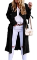 Close-up of black long coat with belt detail and white quilted chain handbag for women - S / Black