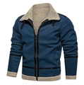 Chaqueta azul marino para hombre en ante sintético con forro de borreguito beige y cremallera - S / Azul