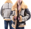 Giacca da uomo stile aviatore B3 in finta pelle scamosciata marrone con fodera in montone - S / Grigio