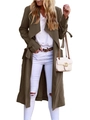 Women's army green long trench coat with oversized lapels and bow-tied cuffs - S / Coffee