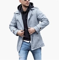 Trench uomo celeste a media lunghezza con rever classici e spalline decorative - S / Grigio