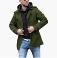 Trench da uomo verde militare di media lunghezza con spalline e colletto a rever - S / Verde