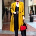 Classic bright yellow long wool coat with double-breasted buttons and notched lapel - S / Yellow