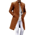 Men's wool coat with stand collar in caramel brown, casual single-breasted mid-length jacket - S / Camel