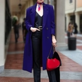 Elegant Klein blue double-breasted long wool coat with classic lapels for women - S / Blue