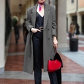 Chic long grey wool coat with black double-breasted buttons and classic notched lapels - S / Gray