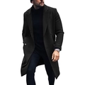 Mens slim fit double breasted black wool overcoat with notched lapels and mid-length cut - M / Black