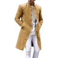 Detail of camel wool overcoat featuring a stand collar and brushed texture fabric - S / Khaki