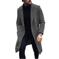 Men's dark grey wool coat with double-breasted buttons and classic lapel collar - M / Gray