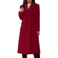 Classic double-breasted long wool coat in deep red with lapel collar and side pockets - S / Tops / Burgundy