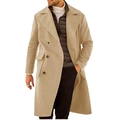 Lange wollen herenmantel met dubbele knopenrij in licht camel met klassieke revers - M / Khaki