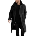 Classic double-breasted long wool coat for men with wide lapels and thick warm texture - S / Black
