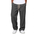 Pantaloni casual grigio scuro da uomo con coulisse in vita e tessuto in cotone e lino - M / grigio scuro