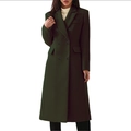 Classic dark green wool coat for women with a long slim fit and double-breasted buttons - Army Green