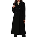 Detail of a black double-breasted long wool coat with classic lapels and decorative buttons - S / Tops / Black