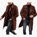 Men's brown double-breasted wool coat with wide lapels and epaulettes for winter - M / Caramel color