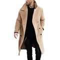 Classic men's camel wool overcoat with double-breasted closure and large notch lapels - S / Khaki