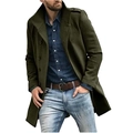 Men's dark green wool blend overcoat with epaulettes and slim fit design for winter wear - S / Green