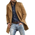 Classic camel wool overcoat for men with single-breasted design and sharp lapels for autumn - S / Khaki