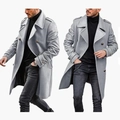 Light grey double-breasted men's wool coat with epaulettes in a classic urban style - M / Light Gray