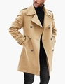 Classic camel double-breasted wool coat for men featuring notched lapels and buckle cuffs - M / Khaki