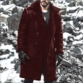 Men's winter faux suede coat with thick wool lining and double-breasted lapel design - S / Burgundy