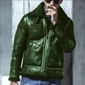 Chaqueta de aviador para hombre verde oscuro en ante sintético con cuello de forro polar - S / Tops / Verde Militar