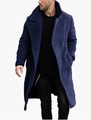 Men's double-breasted thick wool overcoat in navy blue featuring a classic notched lapel - S / Navy Blue