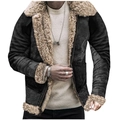 Detail of premium faux shearling lining and suede texture on men's winter jacket - S / Black