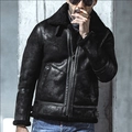 Chaqueta de invierno para hombre en ante sintético negro con forro de lana suave estilo B-3 - 4XL / Tops / Negro
