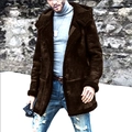 Men's winter faux suede coat with thick faux shearling lining and hood in dark brown - S / Coffee