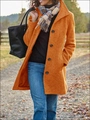 Classic bright orange wool coat with single-breasted black buttons in outdoor setting - 3XL / Yellow
