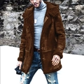 Men's winter faux suede long coat with thick sherpa lining in dark brown finish - S / Khaki