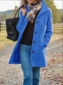 Women's mid-length bright blue wool blend coat featuring a single-breasted button design - 3XL / Royal Blue