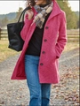 Mid-length rose red wool coat for women with single-breasted buttons and side pockets - S / Rose Red