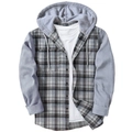 Men's hooded plaid shirt featuring grey long sleeves and a classic button-up front design - M / Gray