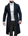 Detail of dark blue men's wool coat featuring double-breasted buttons and notch lapels - M / Navy Blue