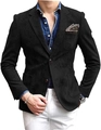Detail of black single-breasted blazer with textured finish and blue denim shirt pocket - M / Tops / Black