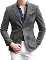 Detail of grey suede blazer with notch lapel, single-breasted buttons and pocket square - M / Tops / Gray