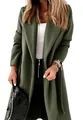 Detailed view of women's long army green wool coat with notched lapel and waist belt - M / Tops / Army Green