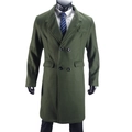 Detail of army green wool coat featuring double-breasted buttons and classic lapel - M / Army Green