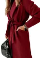 Detail of wine red wool coat featuring a waist tie belt and side pockets for winter - M / Tops / Burgundy