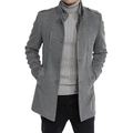 Men's wool blend coat in dark grey with stand collar and epaulettes in a slim fit style - M / Tops / Gray