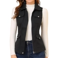 Women's black utility vest with four pockets, stand collar and zipper closure for casual wear - S / Black