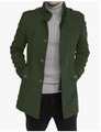 Detail of dark green wool overcoat with stand collar and metallic button closure - M / Tops / Green