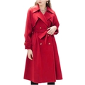 Klassischer roter zweireihiger Wollmantel für Damen mit Gürtel und Metallknopf-Details - S / Rot