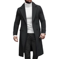 Classic black double-breasted wool long coat for men with a slim fit winter design - M / Black