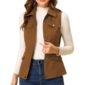 Women's utility vest in dark brown featuring four cargo pockets and a front metal zipper - S / Earthy Yellow
