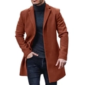 Men's wool blend business casual mid-length coat in caramel brown with classic lapel - M / Caramel color