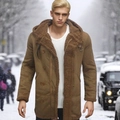 Parka invernale da uomo in finto camoscio marrone con fodera in pile caldo e cappuccio - S / Cachi